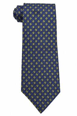 Ike Behar New York Silk Tie Navy Olive Floral Geometric Made USA